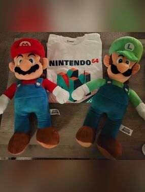 Nintendo Mario & Luigi 20" Plush Set with Nintendo 64 T-Shirt - Size L